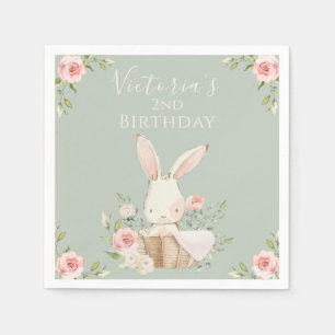 Serviette En Papier Joli Lapin Rose 2 Deux Deuxième Anniversaire Vert