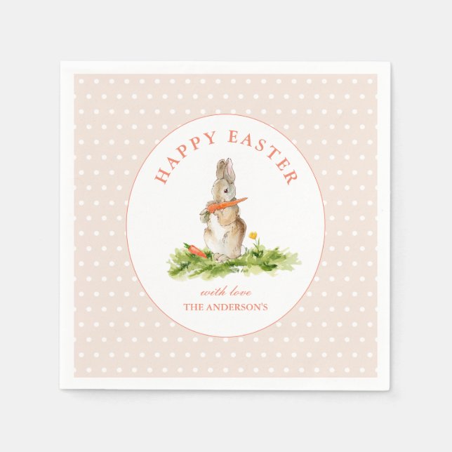 Serviette En Papier Joli Lapin Rose Joyeux Papier de Pâques Napkin (Devant)