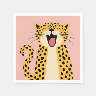Serviette En Papier Joli Léopard Sauvage Souriant de Dessin Animé  