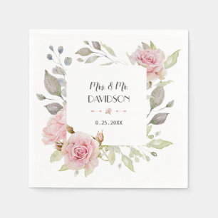 Serviette En Papier Joli Mariage à fleurs rose pâle