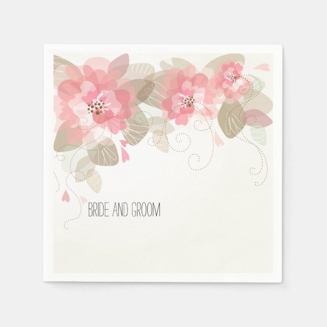 Serviette En Papier Joli Mariage de fleurs roses (Devant)