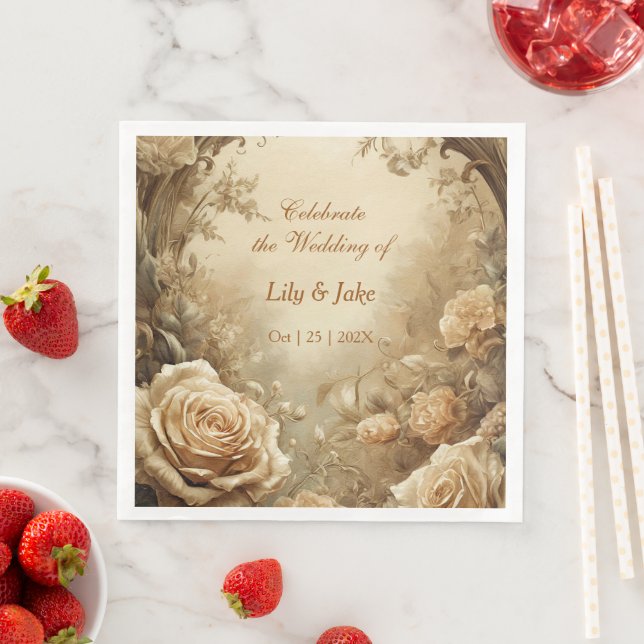 Serviette En Papier Joli Mariage Rose (En situation)