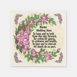 Serviette En Papier Joli Mariage Rose Vows personnalisés nom serviette