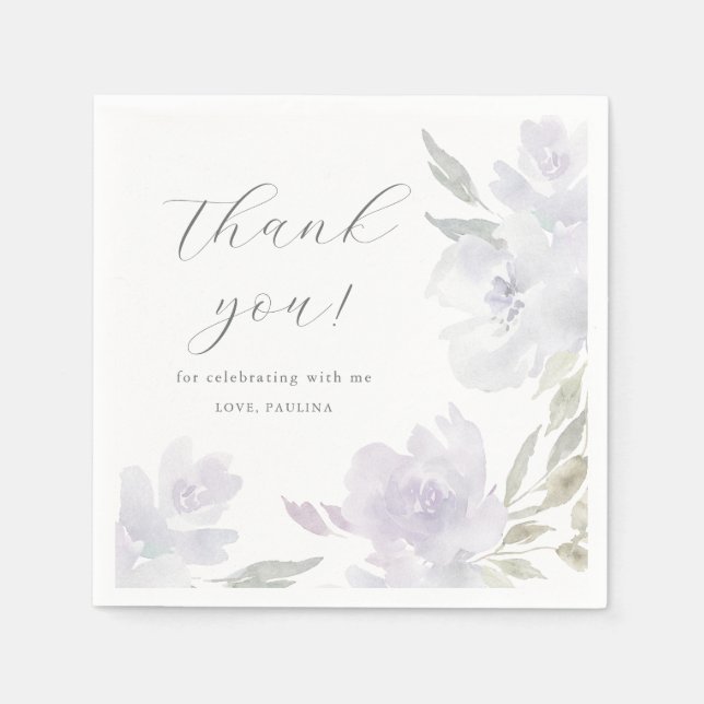 Serviette En Papier Joli Merci floral pourpre Quinceanera (Devant)