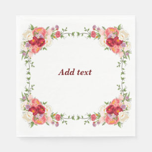 Serviette En Papier Joli Modèle De Cadre Fleur, Personnalisable,