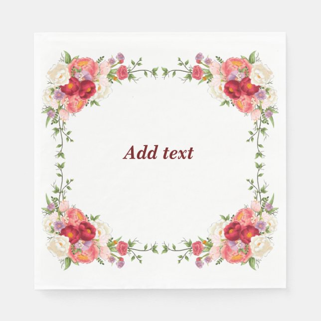 Serviette En Papier Joli Modèle De Cadre Fleur, Personnalisable, (Devant)