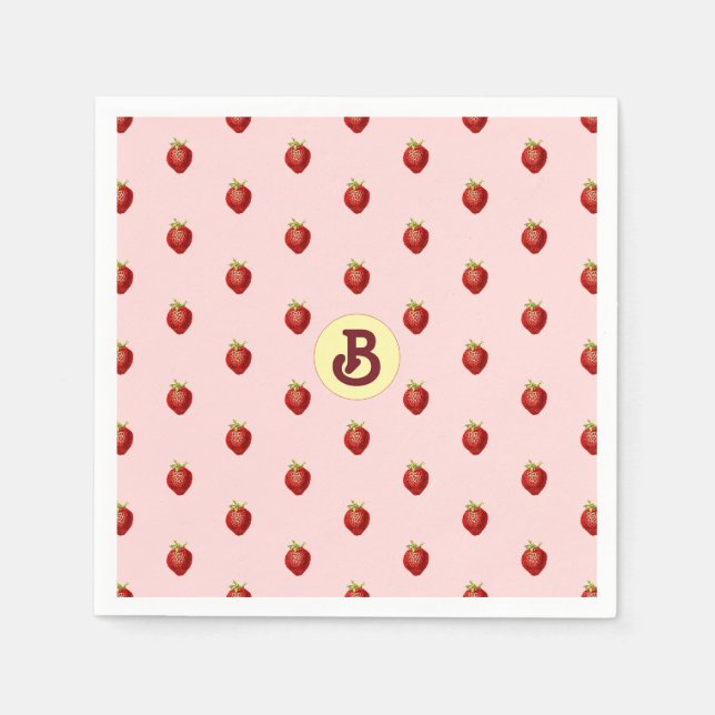 Serviette En Papier Joli monogramme rose fraise pour fille (Devant)