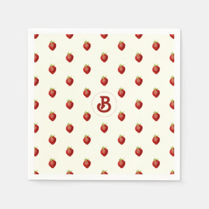 Serviette En Papier Joli Monogramme Rouge Blanc Fraise Féminin