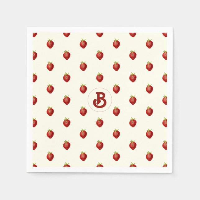 Serviette En Papier Joli monogramme rouge blanc fraise pour fille (Devant)