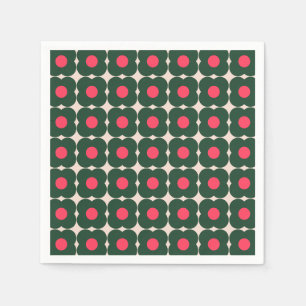 Serviette En Papier Joli motif de fleurs pop rétro Noël vert rose