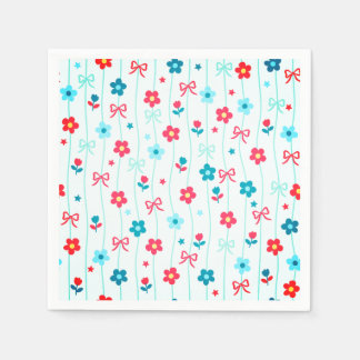 Serviette En Papier Joli motif de nœud floral bleu et rouge Patriotiqu