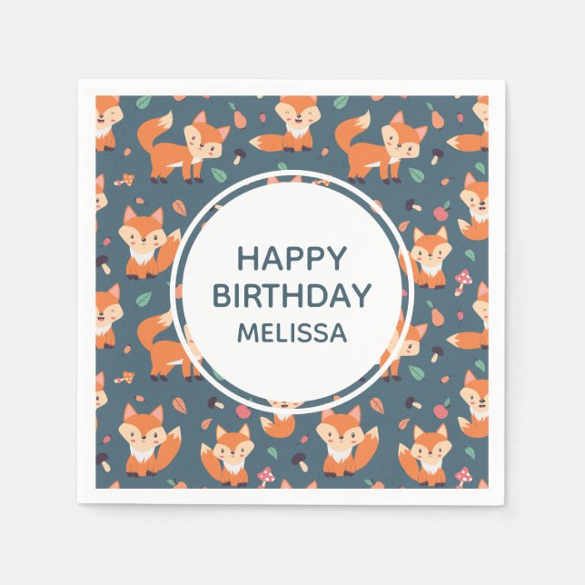 Serviette En Papier Joli Motif de Renard Orange (Devant)