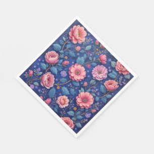 Serviette En Papier Joli motif floral rose et bleu