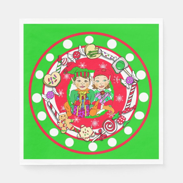 Serviette En Papier Joli Noël des elfes Whimsical (Devant)