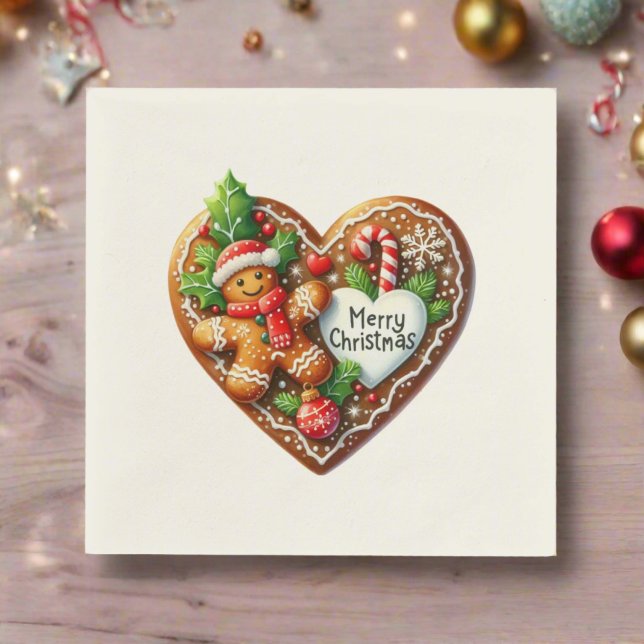 Serviette En Papier Joli Noël Gingerbread Homme Coeur (Créateur téléchargé)