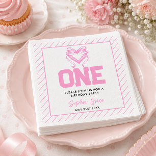 Serviette En Papier Joli Nœud Rose Coquette 1er Anniversaire