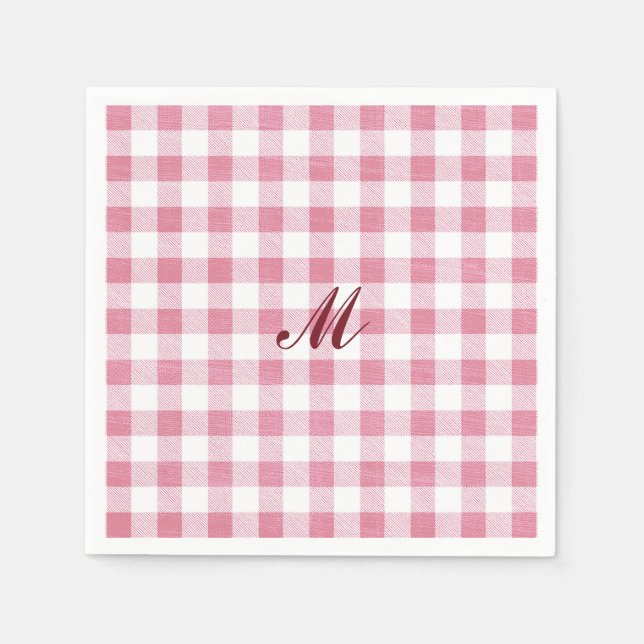 Serviette En Papier Joli Nom Monogramme Gingham Carreaux Rose Prépa Fé (Devant)