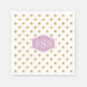 Serviette En Papier Joli or et blanc motif pois monogramme