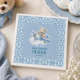 Serviette En Papier Joli Ours Avion Bleu Le Temps Passe Un 1er Anniver