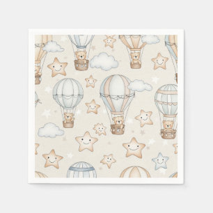 Serviette En Papier Joli ours en peluche montgolfière motif neutre 1