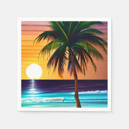 Serviette En Papier Joli palmier tropical et coucher de soleil sur l'o