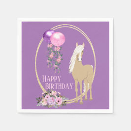 Serviette En Papier Joli Palomino rose violet Fleurs Cheval Anniversai