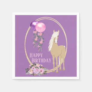 Serviette En Papier Joli Palomino rose violet Fleurs Cheval Anniversai