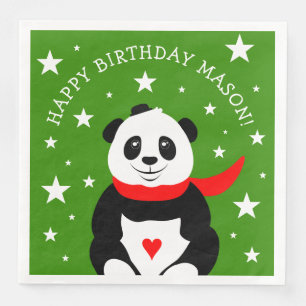 Serviette En Papier Joli Panda d'anniversaire avec Casquette Bowler &