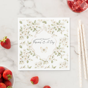 Serviette En Papier Joli Papillon d'Arbre Fleurissant Crème Mariage