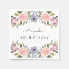 Serviette En Papier Joli Pastel Aquarelle Florale Anniversaire Nom