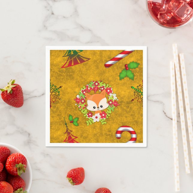 Serviette En Papier Joli renard de Noël (En situation)