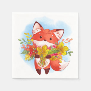 Serviette En Papier Joli Renard rouge avec feuilles automnales