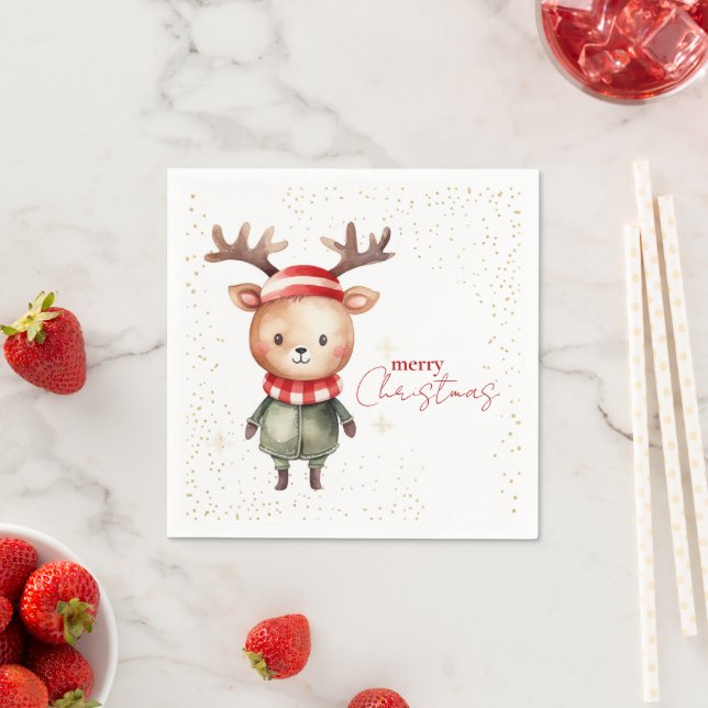 Serviette En Papier Joli renne de bois Elfe de Noël (En situation)