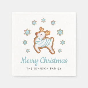 Serviette En Papier Joli renne Joyeux Noël bleu