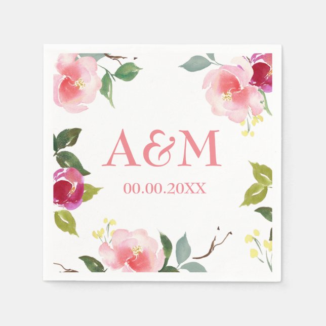 Serviette En Papier Joli rose Mariage d'aquarelle rose Napkin (Devant)