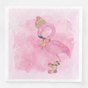 Serviette En Papier Joli rose Noël Flamant rose d'hiver Oiseau
