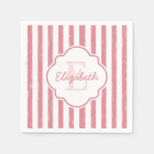 Joli rose peint rayures Monogramme et nom