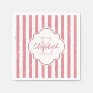 Serviette En Papier Joli rose peint rayures Monogramme et nom