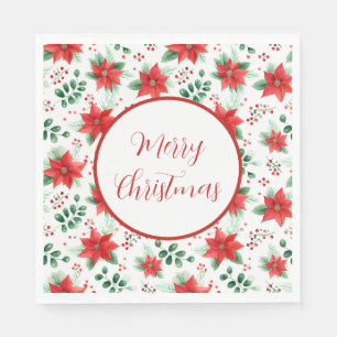 Serviette En Papier Joli rouge Poinsettias Motif aquarelle