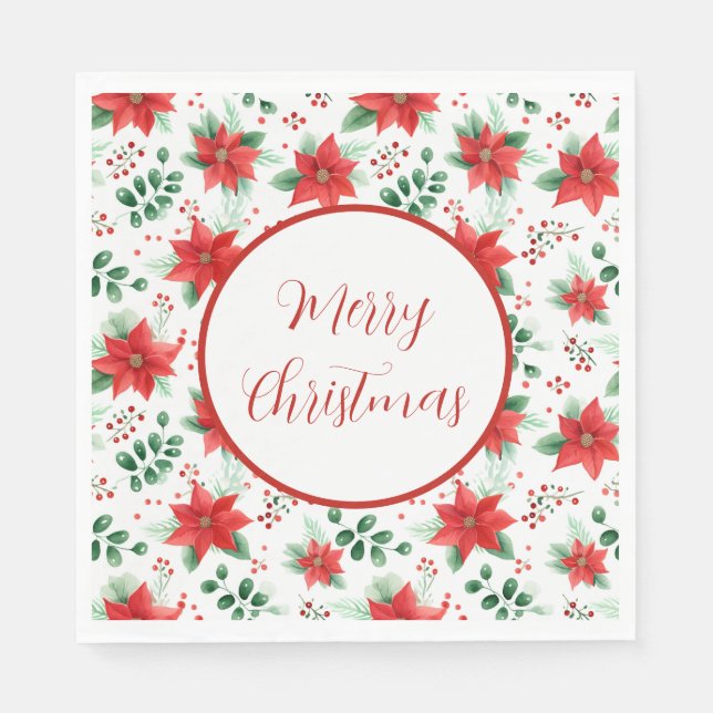 Serviette En Papier Joli rouge Poinsettias Motif aquarelle (Devant)