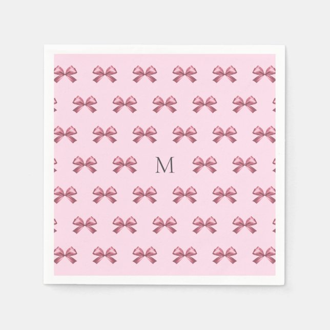 Serviette En Papier Joli Ruban Satiné Rose Monogramme Esthétique Fémin (Devant)
