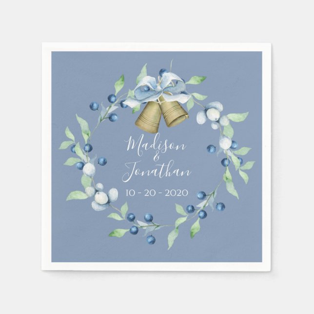 Serviette En Papier Joli Script de couronne Bleu Élégant Mariage perso (Devant)