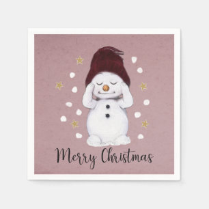 Serviette En Papier Joli Snowman Paisible Noël Rose