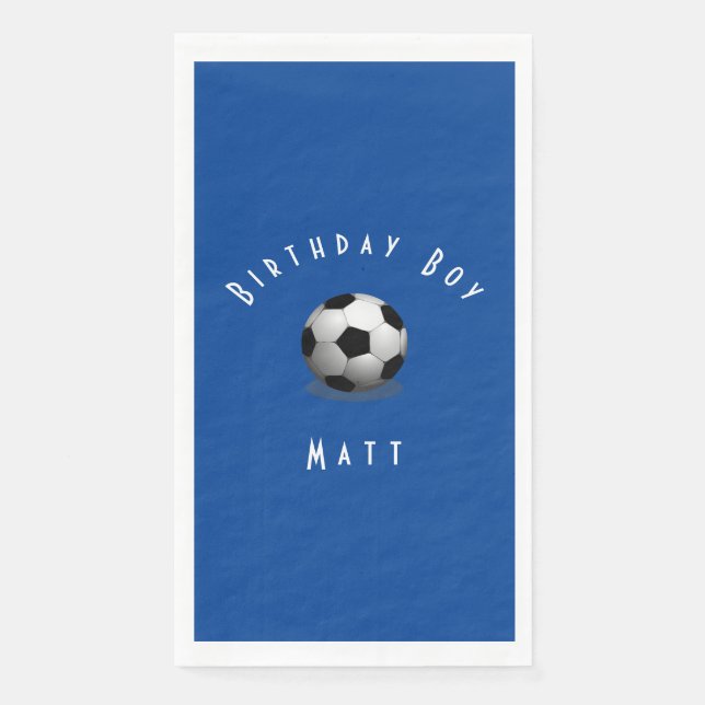 Serviette En Papier Joli Soccer Anniversaire Garçon Bleu et Blanc (Devant)