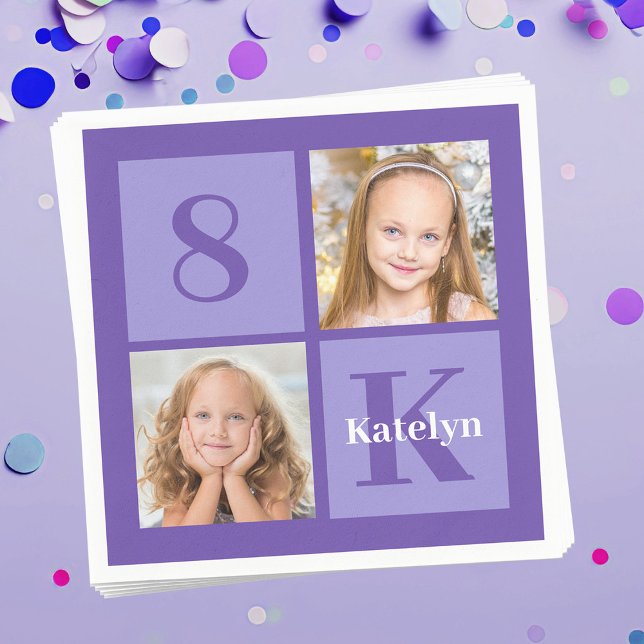 Serviette En Papier Joli violet photo Collage personnalisé Anniversair (Créateur téléchargé)