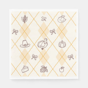 Serviette En Papier Joli Whimsy Thanksgiving Doodles Motif diamant