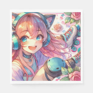 Serviette En Papier Jolie Anime Girl en Roller skates Anniversaire