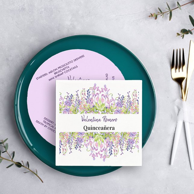 Serviette En Papier Jolie Aquarelle Floral Fleurs de la Wisteria (Cocktail Napkins from my Purple Wisteria Quinceanera Collection)