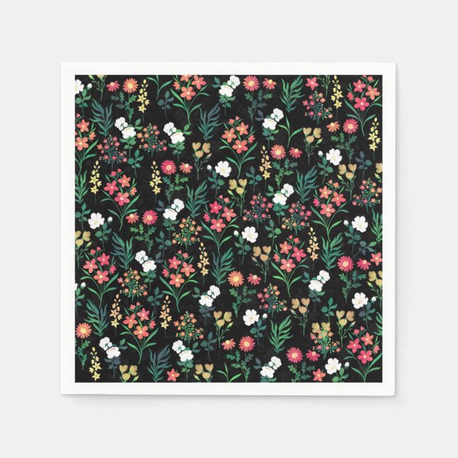 Serviette En Papier Jolie aquarelle Floral Noir Botanique (Devant)