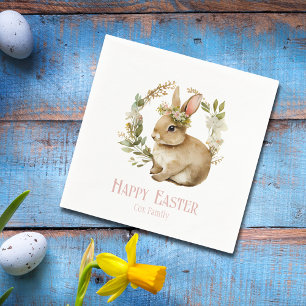 Serviette En Papier Jolie aquarelle Lapin Floral Joyeux Pâques